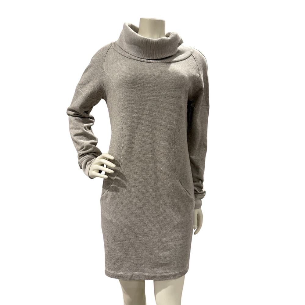 Lole Sweater Dress Women Medium Tan Cowl Neck Long Sleeve Pocket Sz Small